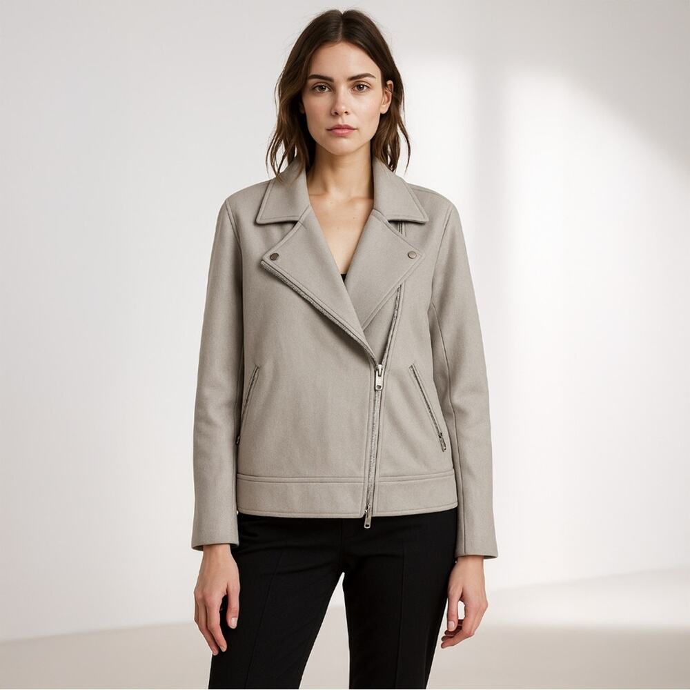 * A495 • Wool Blend Moto Jacket with Quilted Lining